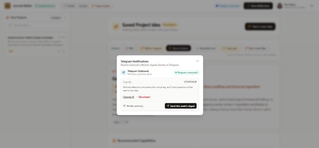 Journal Atelier Telegram Notifications Modal
