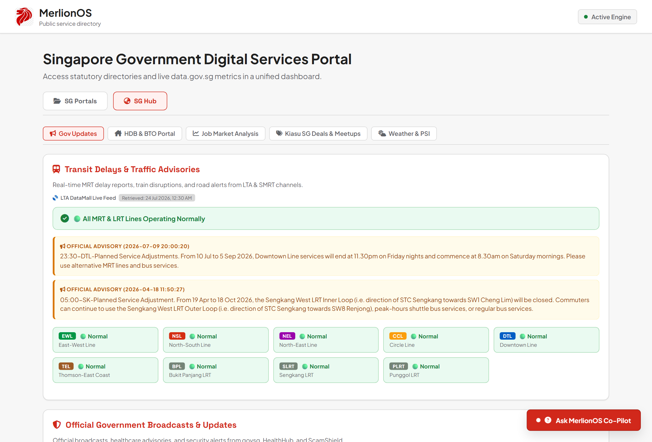 MerlionOS SG Hub real-time civic dashboard